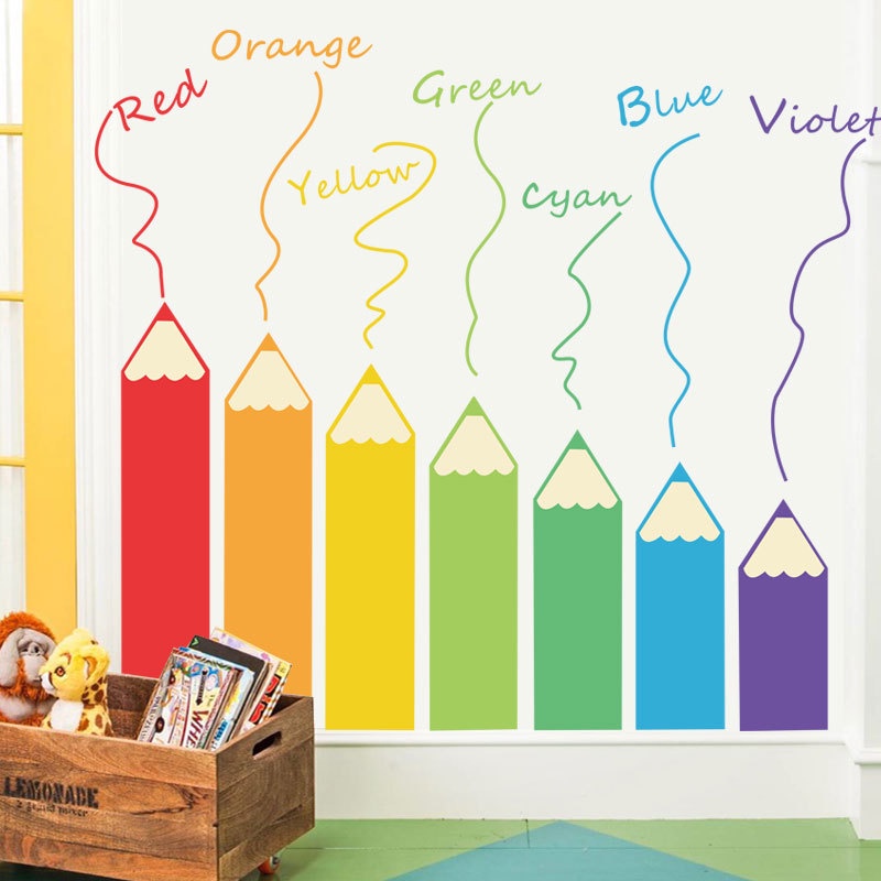 Cartoon Seven Colors Colorful Pencil Wall Stickers Kindergarten ...