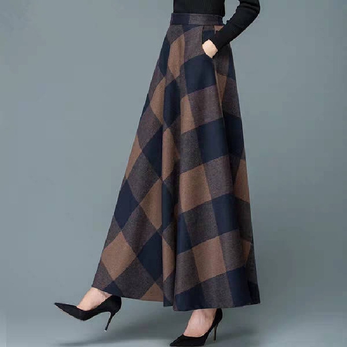 Plaid Skirt High Waist A Line Long Skirt plus size woolen maxi skirt borong of Koreanfashion women s clothing Autumn Shopee Malaysia