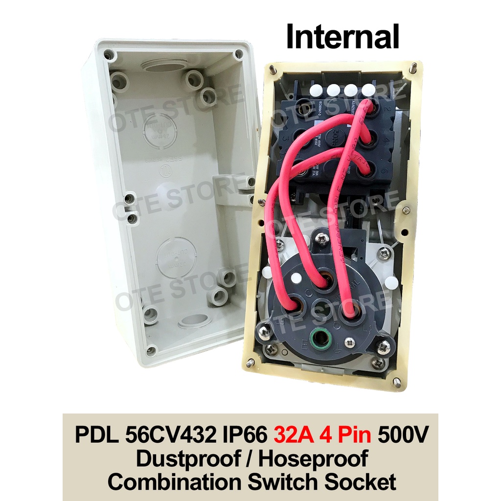 PDL S56 Series 56CV432 IP66 32A 4 Pin 500V Combination Switched Sockets ...