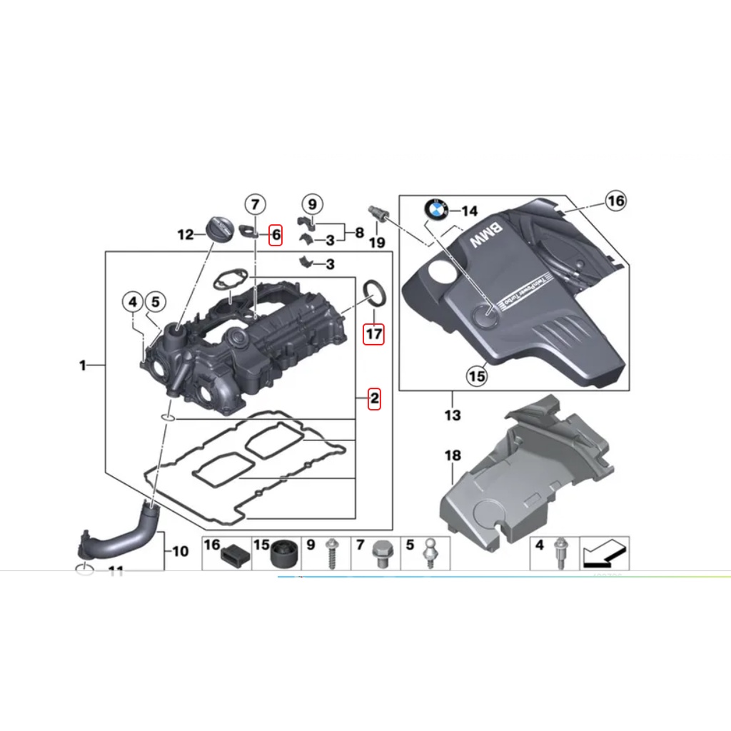 GENUINE BMW VALVE COVER GASKET SET (5 PCS) FOR 20132016 TURBO N20 F30 320 328 F10 520 528 & OIL
