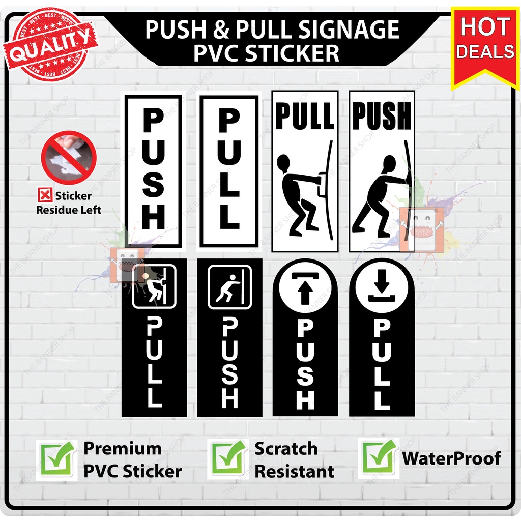 Push & Pull PVC Sign Sticker for Doors, Door Signs, Door Signage