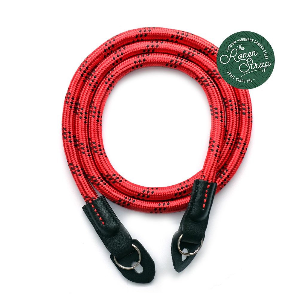 RED WITH BLACK DOTS HANDMADE NYLON ROPE CAMERA SHOULDER NECK STRAP ...
