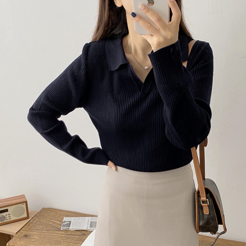 Korean style V-neck slim fit long-sleeved sweater women's casual all ...