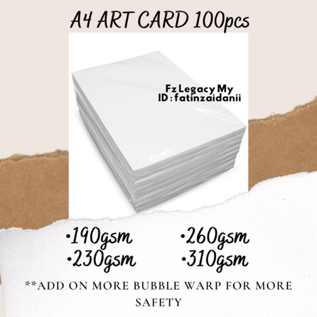 100pcs A4 ART CARD PAPER 230gsm 2s Glossy Shopee Malaysia