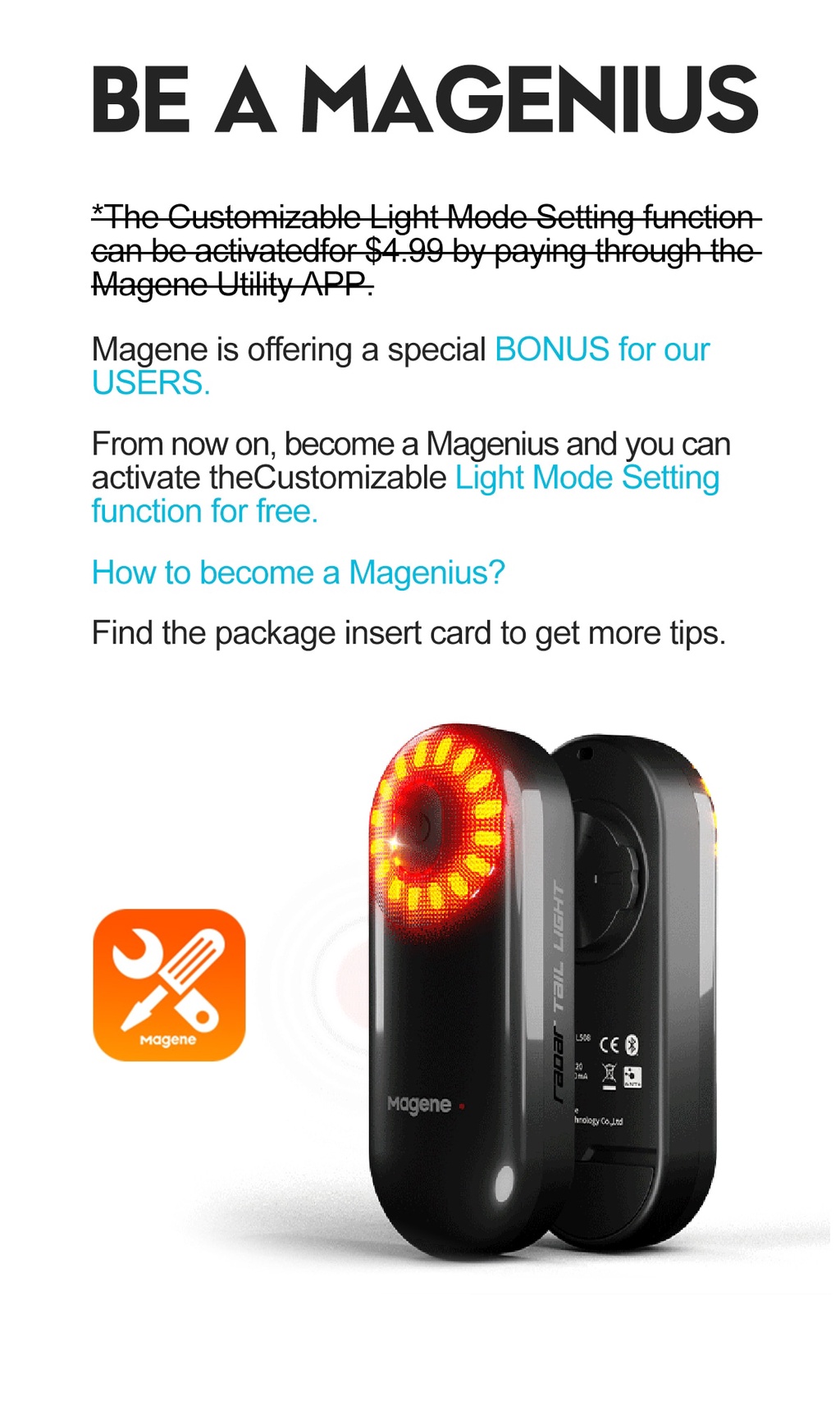 MAGENE L508 Bicycle Smart Radar Rear Light Bluetooth Ant+ Garmin Wahoo