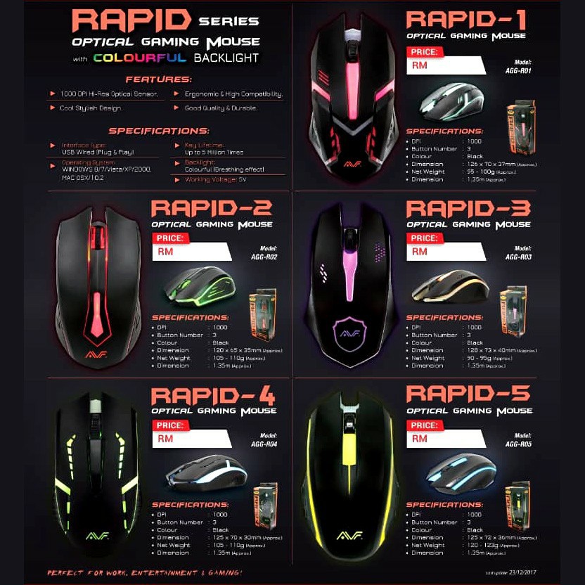 Original AVF Gaming Mouse Gears RAPID 1 | 2 | 3 | 4 | 5 USB Wired ...