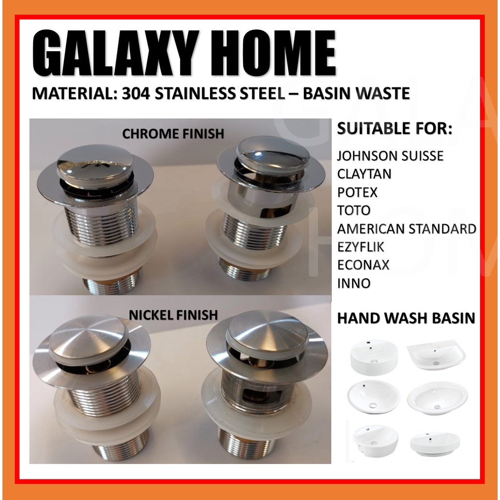 HEAVY DUTY BATHROOM BASIN POP UP WASTE PUSH OPEN CLOSE TYPE WITH