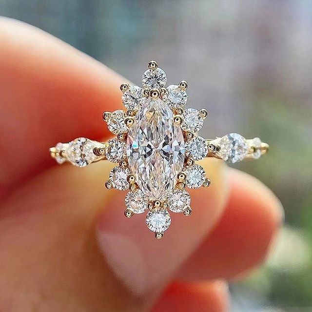 925 Sterling Silver Sparkling Gold Color Cubic Zirconia Rings New Trendy Engagement Wedding Bands Women Accessories Luxury CZ Jewelry 2022 Shopee Malaysia