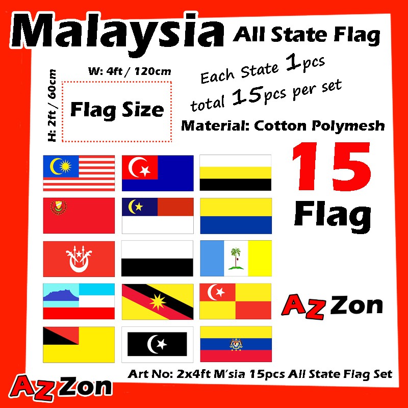 【15PCS】2x4ft Malaysia All State Flag Set / Bendera Semua Negeri ...