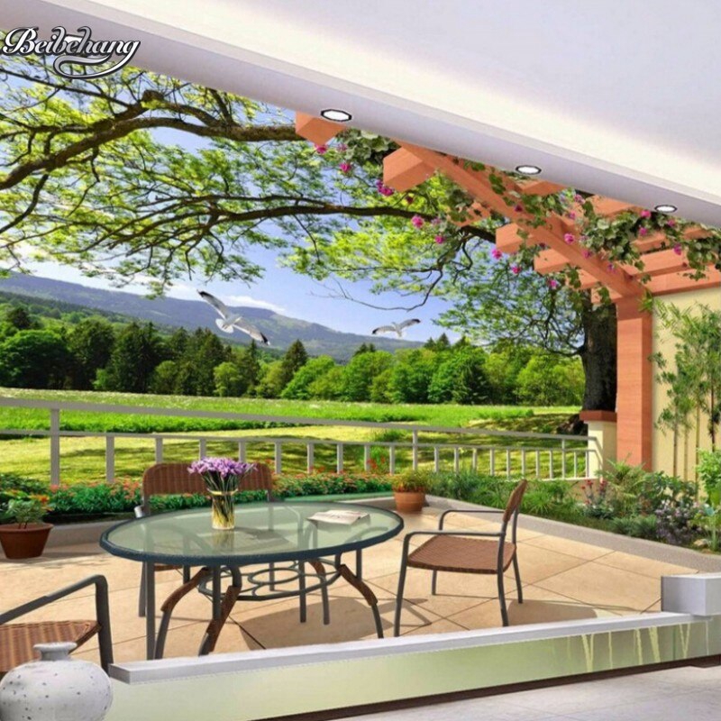 Self adhesive custom 3D Wallpaper Mural Nature Landscape Tree Wallpaper ...