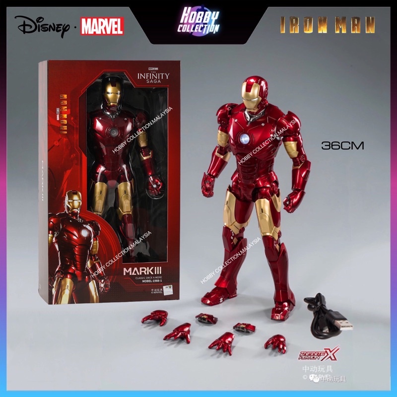 Mô Hình Chính Hãng ZD Toys Iron Man MK42 Marvel IRONMAN 3 Led version 1