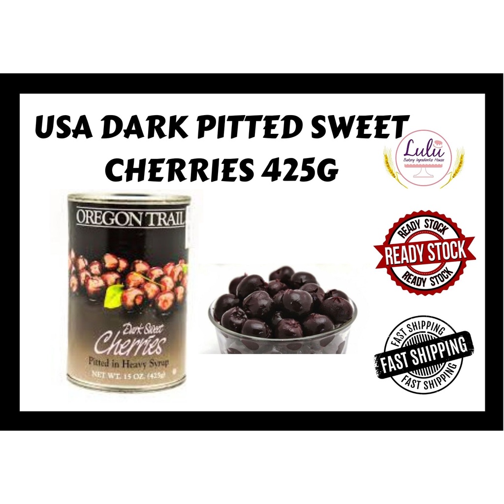 Oregon Trail Dark Sweet Pitted Cherries In Syrup Halal 425gm