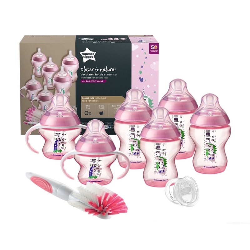 Tommee Tippee Closer To Nature Newborn Baby Bottle Feeding Starter Kit - Girl