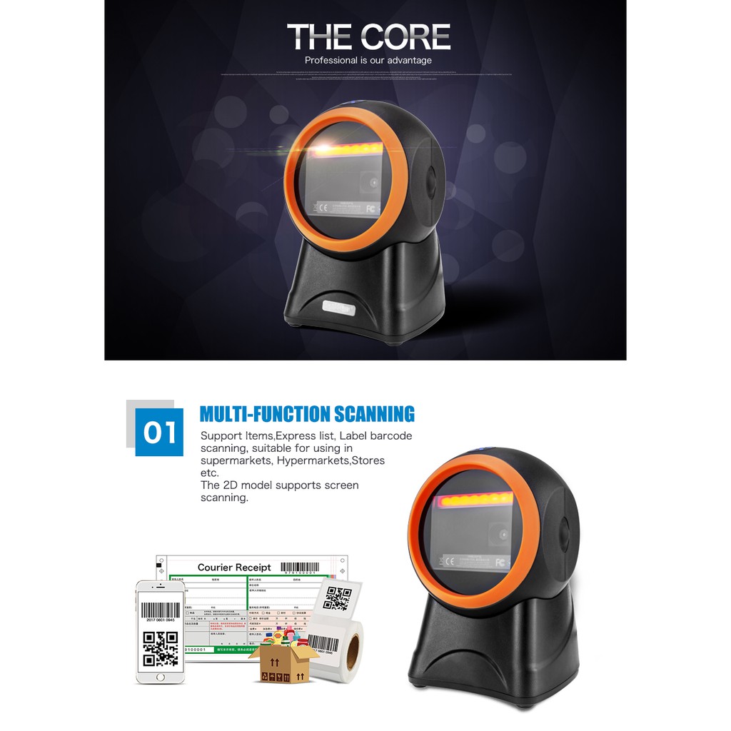 Automatic 1D 2D QR Desktop Omnidirectional Wired Auto Barcode Scanner ...