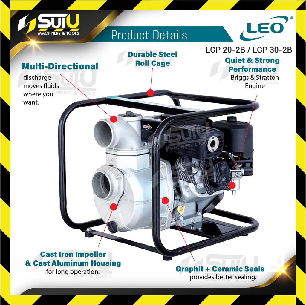 LEO LGP20-2B 163CC 5.5HP Gasoline & Diesel Engine Pump with Briggs ...