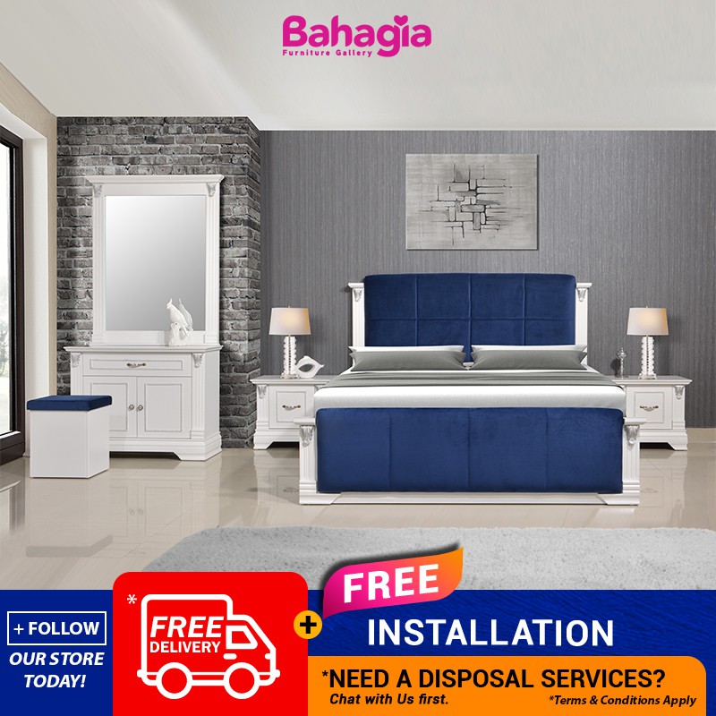 Free Install Bahagia Veronica ~ Bedroom Set Bedframe Blue/White ...