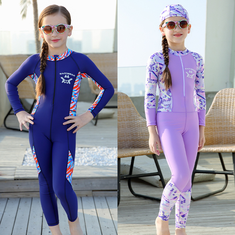 Womens Swimwear Teenager Girls Rash Guard One Piece Long Sleeve