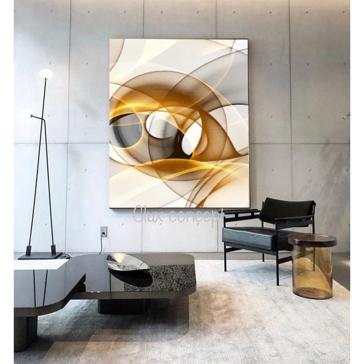 (with frame) Simple Nordic Abstract Gold Geometric Wall Decor Canvas