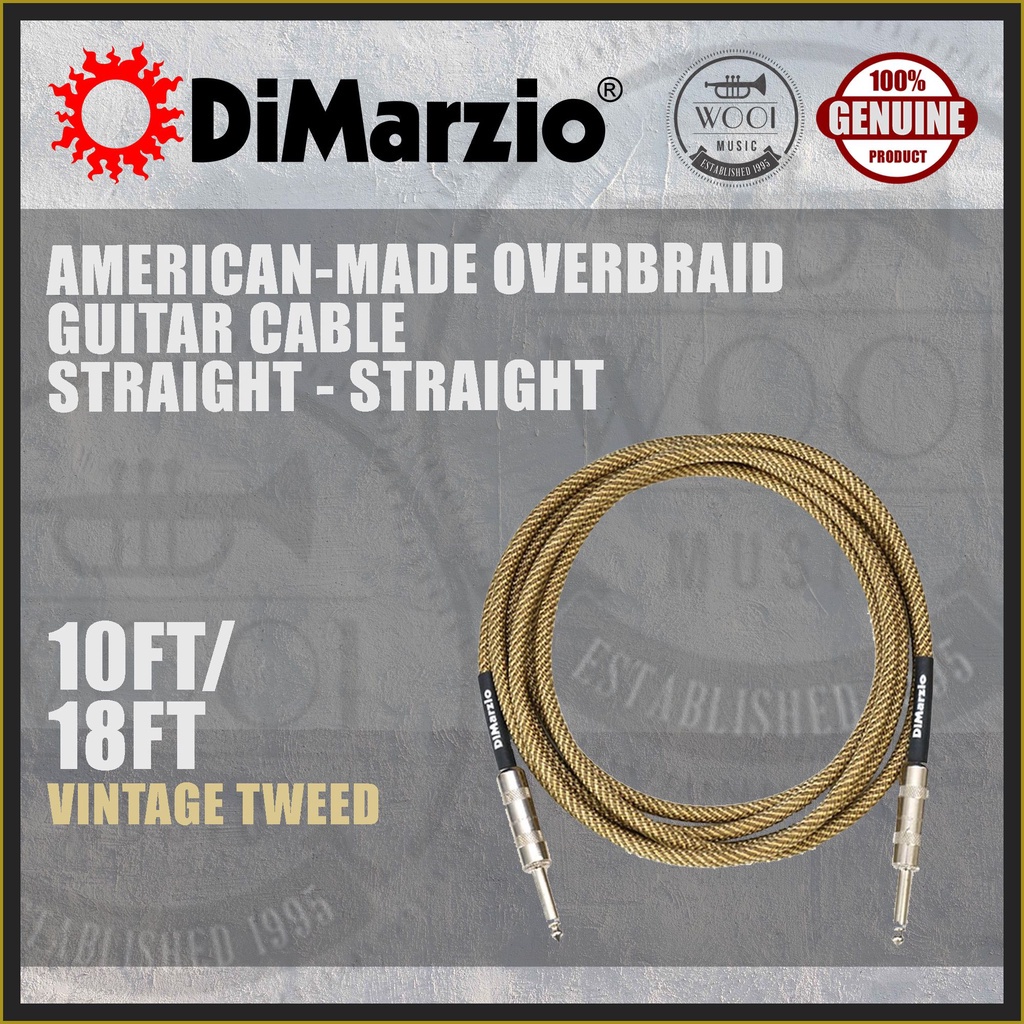 DiMarzio American-made Overbraid Guitar Cable 10ft, 18ft Straight ...