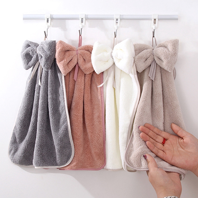 schnappy Cute Bow Hanging Kitchen Towel Highdensity Coral Fleece