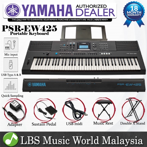 Yamaha PSREW425 76 Key Portable Keyboard Intermediate Package