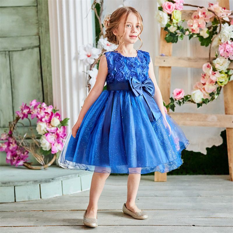 Kids Girls Dress 🇲🇾 Girls Dress Lace Pageant Prom Gown Flower Blue Pink  Red Purple Gown Baju Gaun Perempuan Cantik