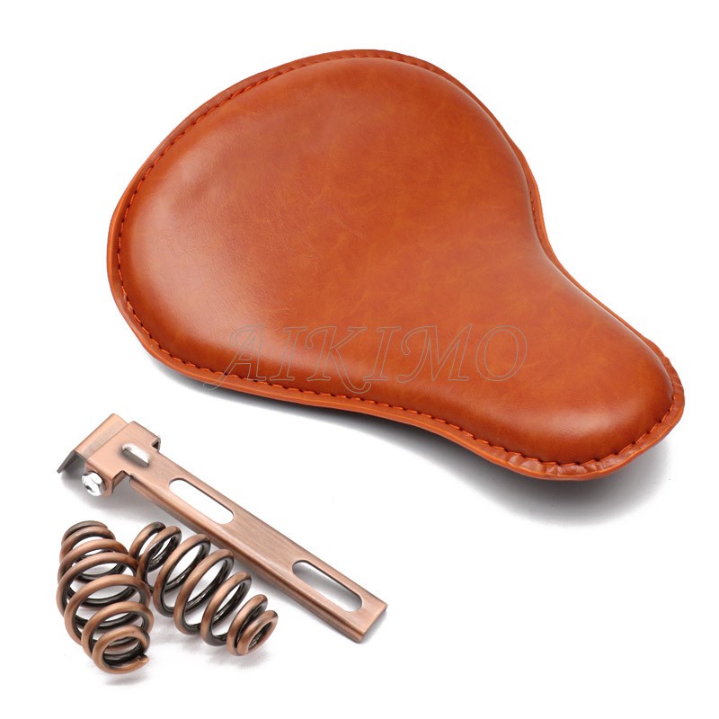 Motorcycle Brown Leather Solo Passenger Seat Cover Cowl Pad For Harley
