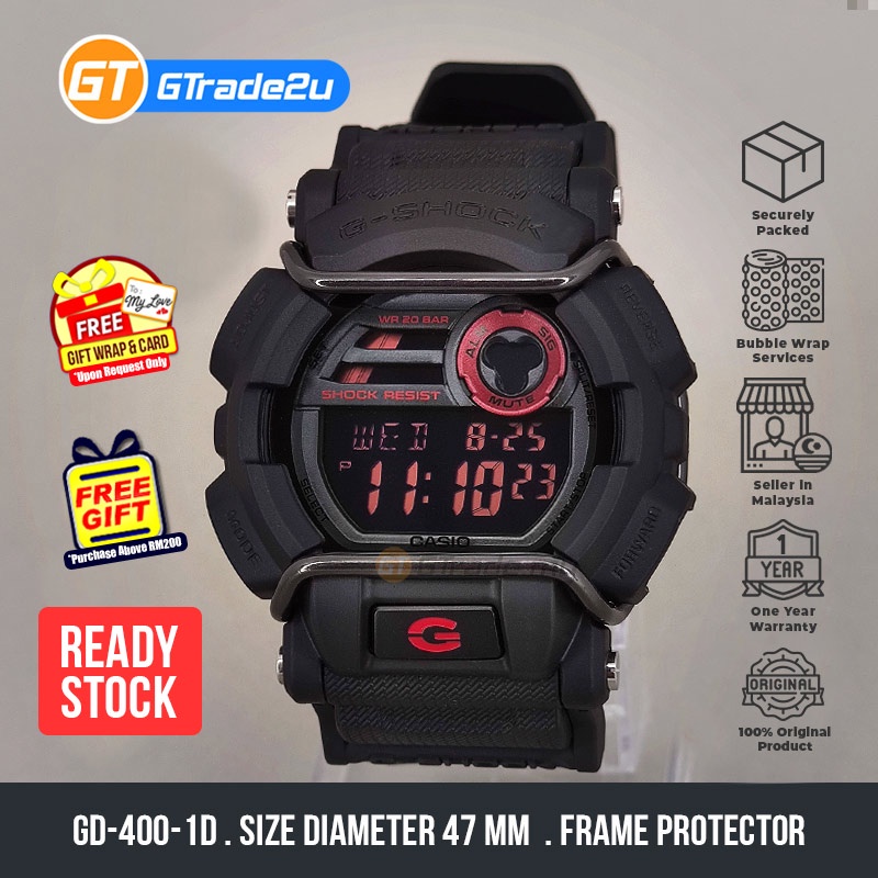 Original G Shock Men GD 400 1D Digital Power Ranger BullBar GD400 Watch Red Black READY STOCK