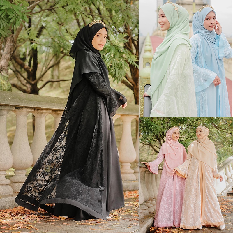 2PCS Abaya lace cardigan inner dress muslimah jubah dubai plus size