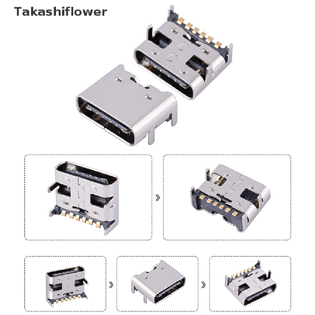 (Takashiflower) 5pcs 6 Pin SMT Socket Connector Micro USB Type C 3.1 ...