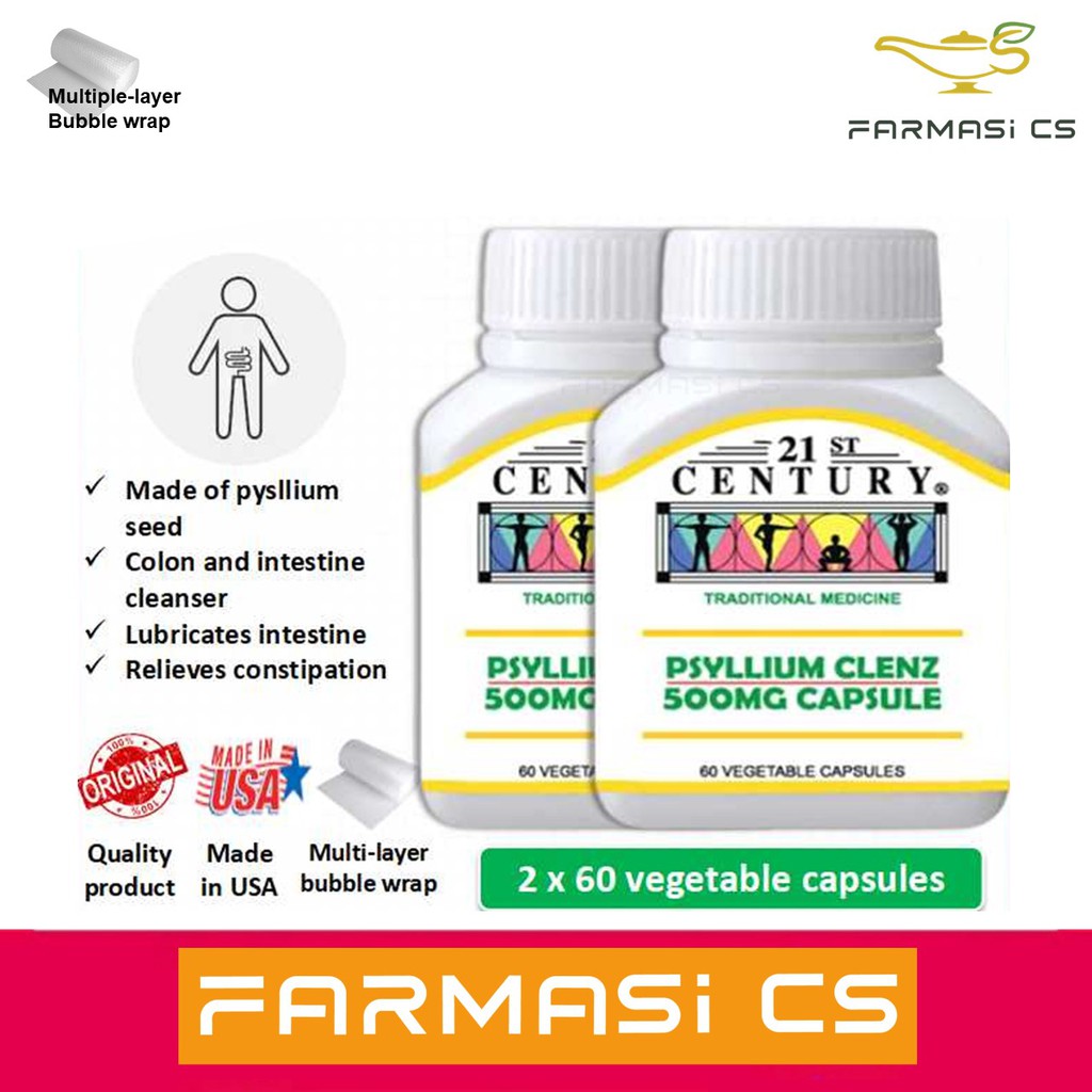 21st Century Psyllium Clenz 500mg 2 X 60 Vegetable Capsules EXP 10 2026