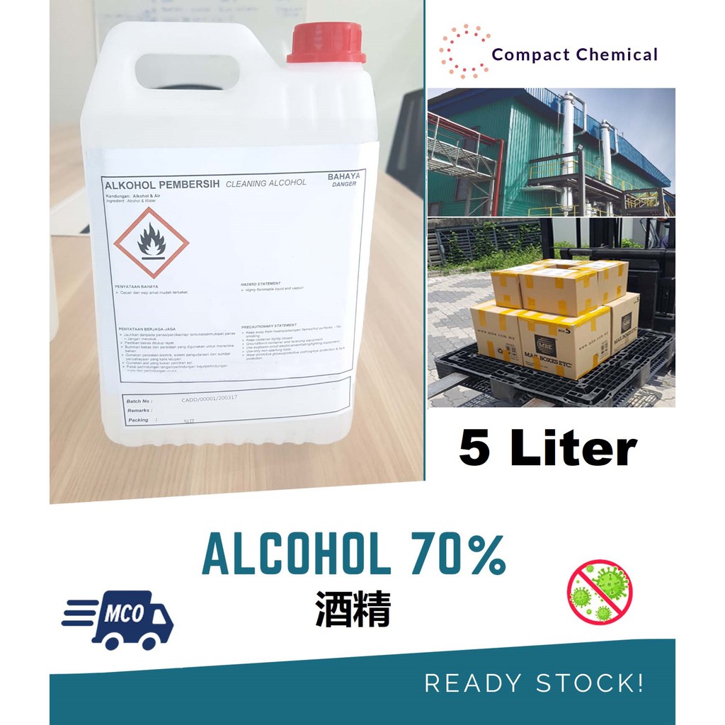 Alcohol 70% Ethanol Surface Cleaning & Disinfectant 5 Liter 5000ML ...