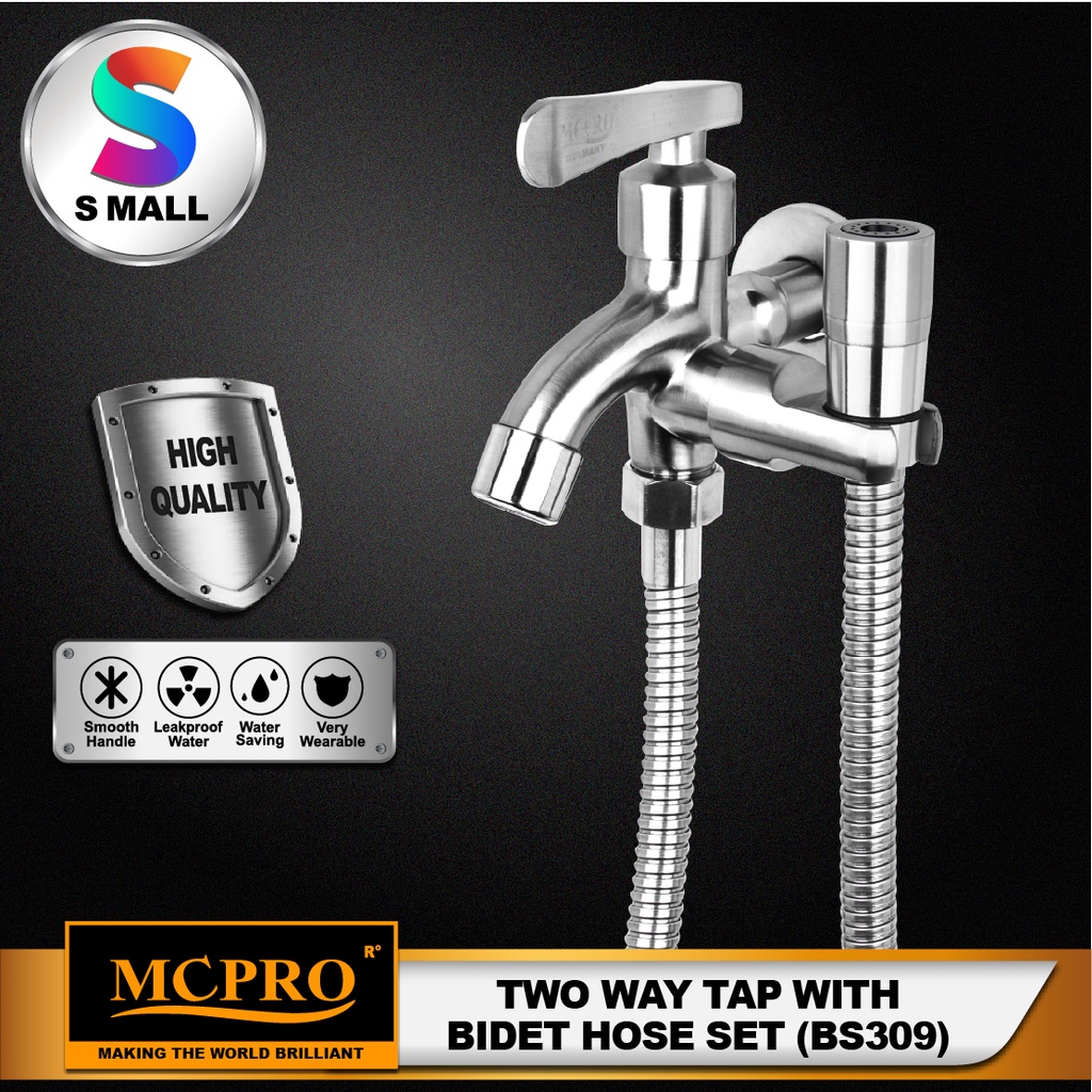 MCPRO Satin Finish Wall Bathroom Faucet TWO WAY TAP bidet spray holder