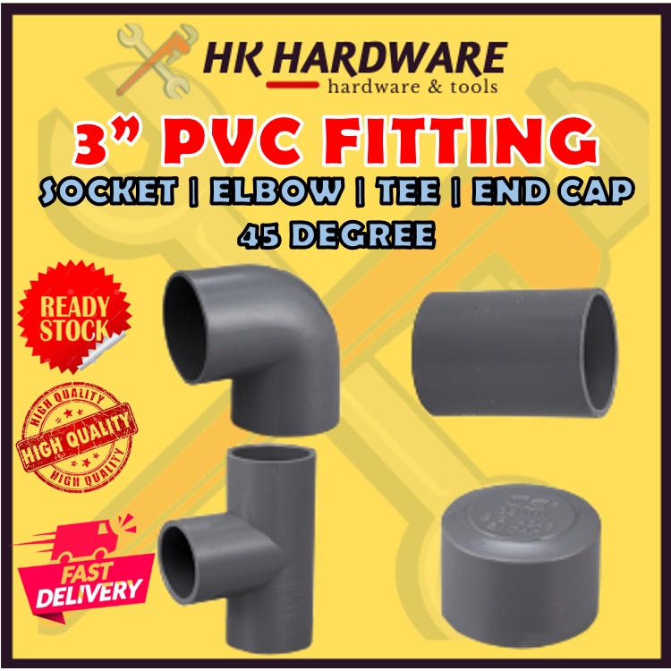 PVC PIPE FITTING 3" BARANG PVC PAIP 3 INCI SOCKET ELBOW TEE END CAP 45