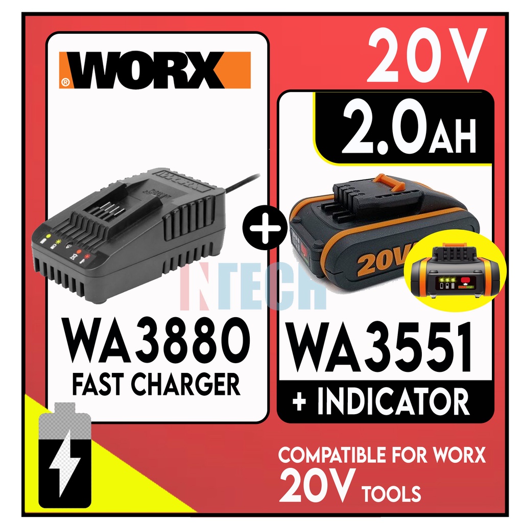 WORX Powershare 20V LI-ION 2.0AH Battery with Indicators