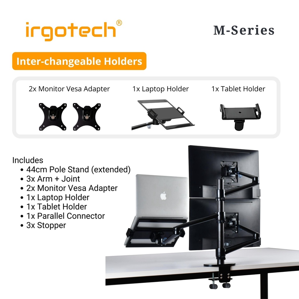 IRGOTECH Monitor Arm 32 inch Triple Arm Adjustable Laptop Stand