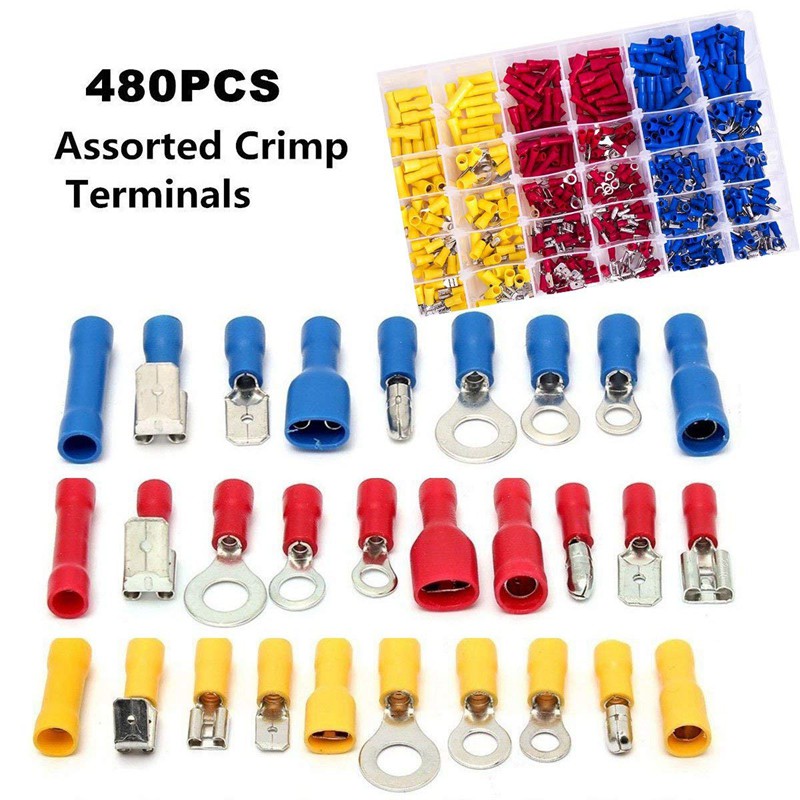 480pcs Terminals Connector Spade Set Assorted Insulated Wiring Terminal Ends Electrical Wire 