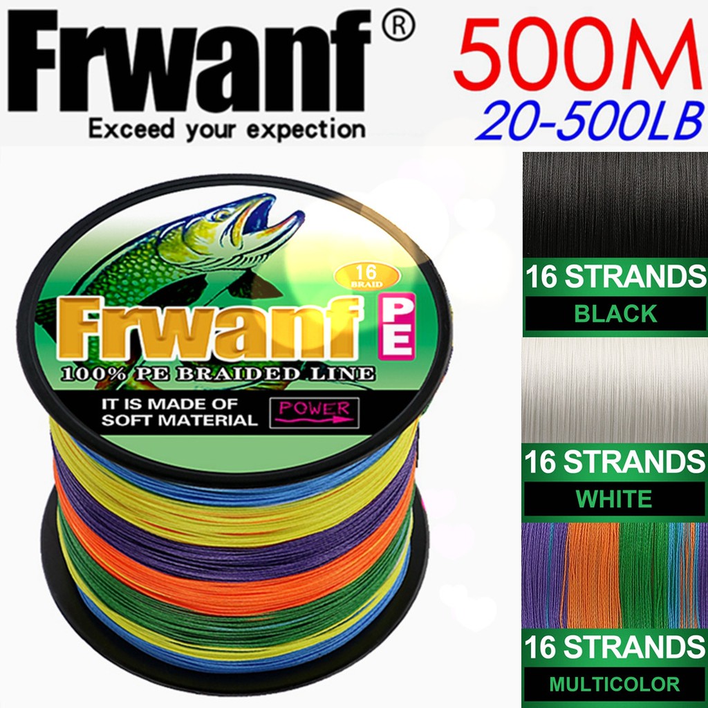 Frwanf 500M 16 strands fishing line braid pe fishing wires 20-500LB Mixed  Colors