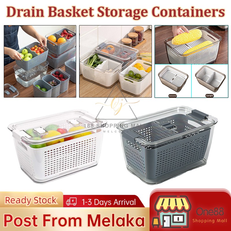 Double Sealed Drain Storage Box Refrigerator Fruit Vegetable Drain