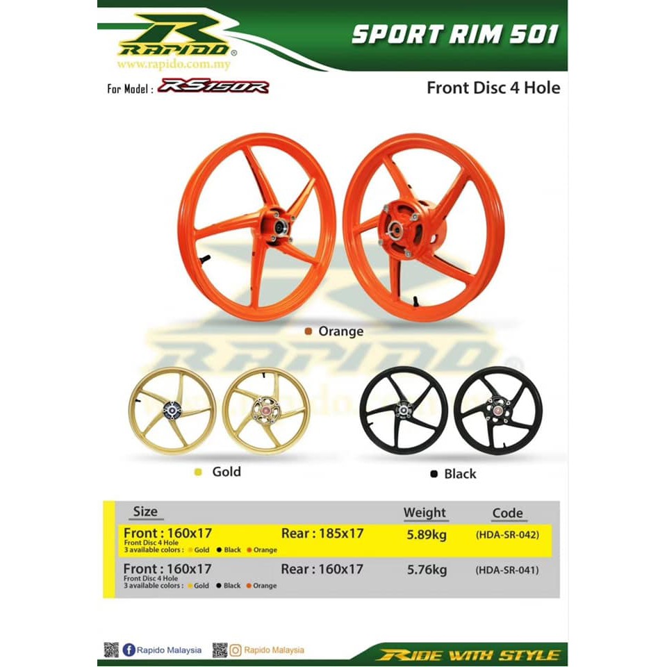RAPIDO SPORT RIM 501 PNP RS150R (160X160) | Shopee Malaysia