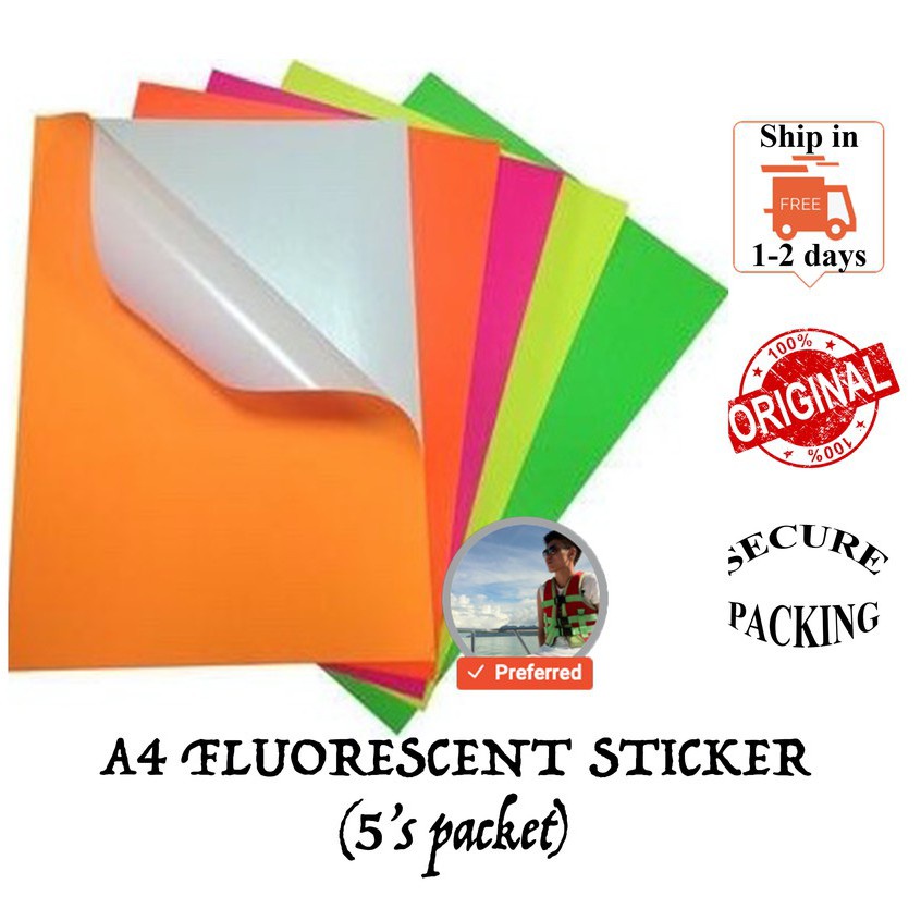 A4 Fluorescent Colour Sticker Matte Paper for Inkjet (5 sheets/ 10 ...