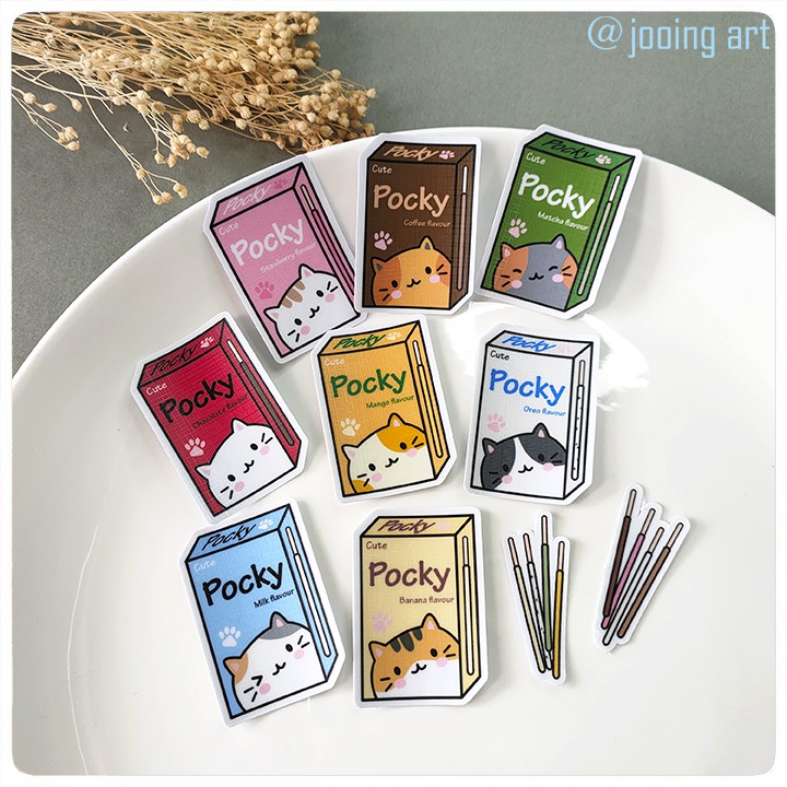 Pocky Cat Stickers (Cross Canvas Laminated) | Shopee Malaysia