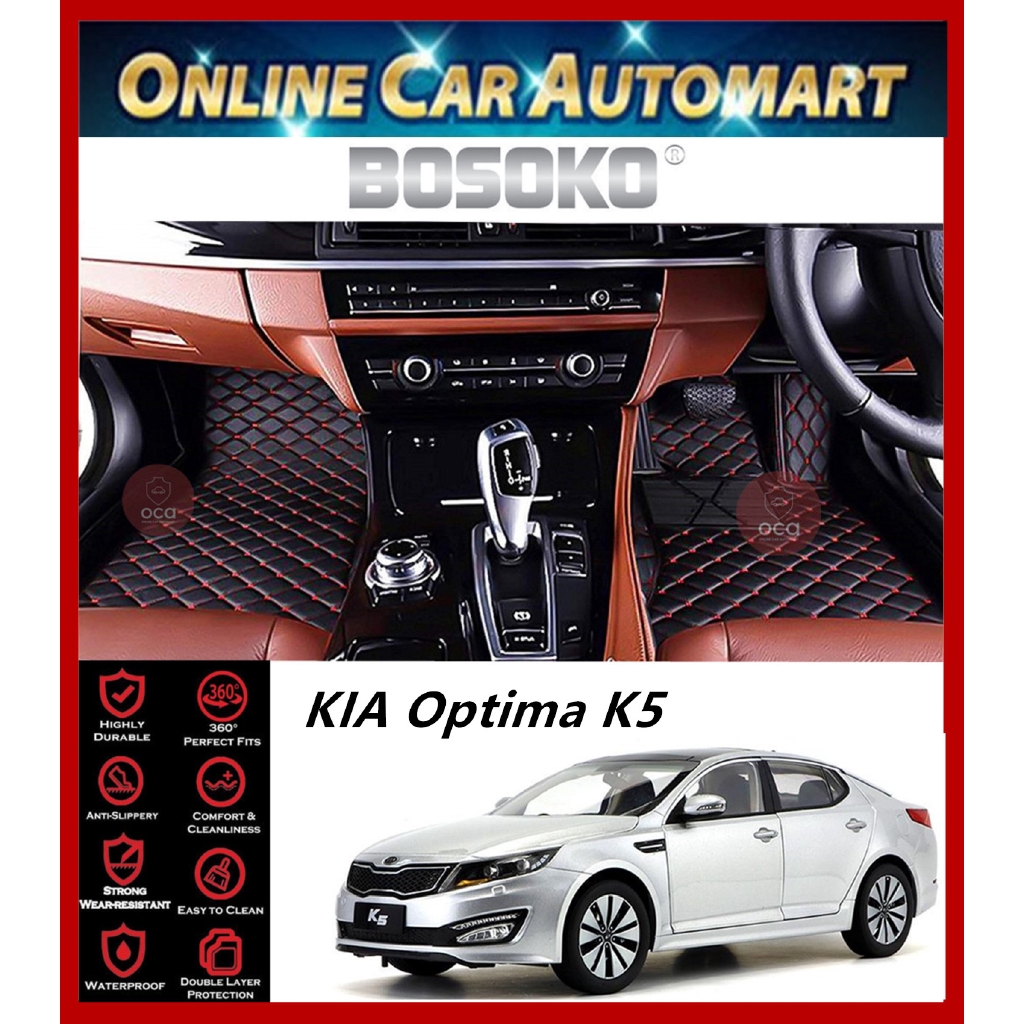 BOSOKO 5D CARPET For Kia Optima K5 (20092019) Car Floor Mat Carpet Full Set (Black + Red Lining