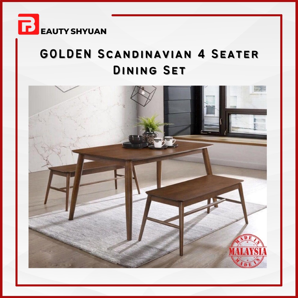 GOLDEN Solid Wood Dining Table Set 4 Dining Set 4 Seater Dining Table 4 Seater Meja Makan 4