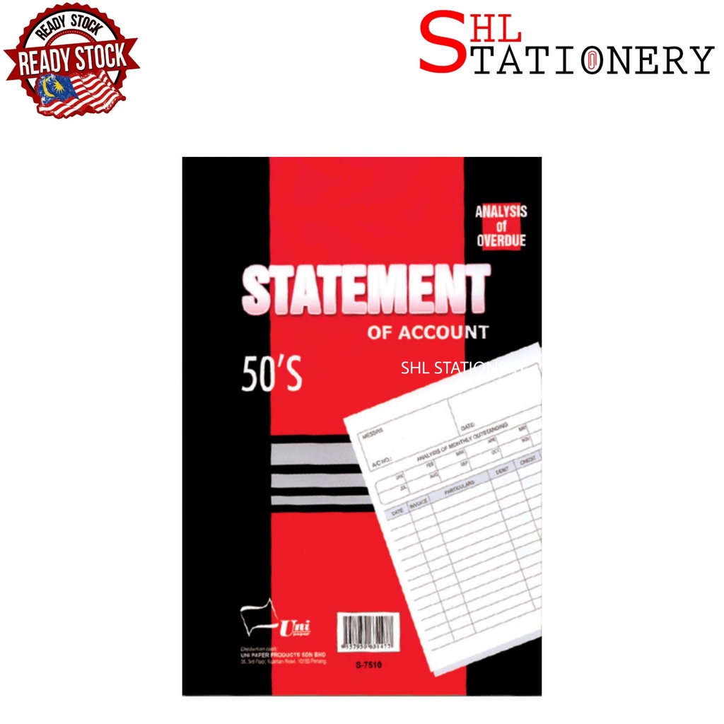 UNI Statement Of Account Pad 50 Sheets / Buku Penyata Akaun | Shopee ...