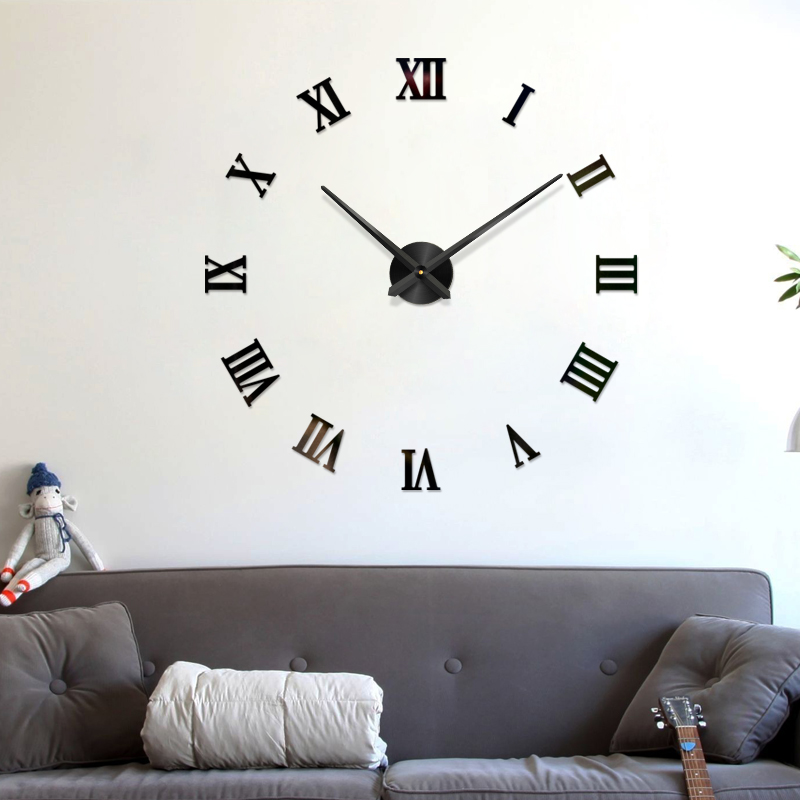 Modern Roman Numerals Big Clock, DIY Large Wall Clock, 3D Mirror ...