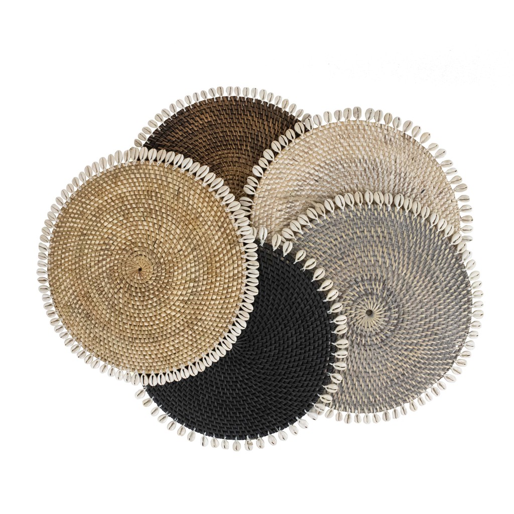 JackCreatus Rattan Round Coaster Placemat Shell Dining Table Handmade ...