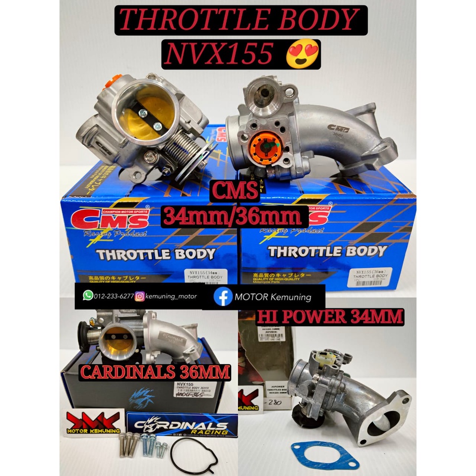 CMS THROTTLE BODY RACING NVX Y15 RS150 RSX R15 Y16 32MM, 34MM, 36MM