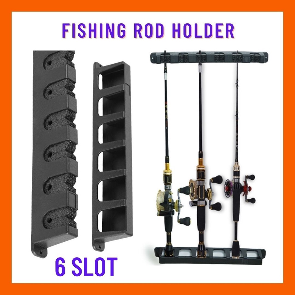 Tempat Letak Rod Memancing Joran Pancing 6 Slot Wall Mount Fishing Rod  Holder 6 Slot Fishing Pole Hanger