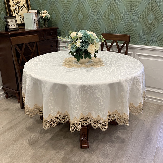 Round Tablecloth Fabric Household Lace Big Table Dining Simple Solid ...